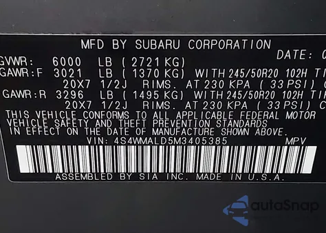 2021 Subaru Ascent Limited from USA, damaged, VIN 4S4WMALD5M3405385